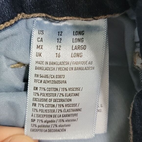 American Eagle Dark Wash Super Stretch Skinny Jeans - Size  12 Long - Picture 5 of 11